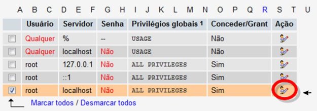 Localizando o ícone para editar previlégios